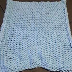 Handmade Chunky Knit Blanket in Light Blue